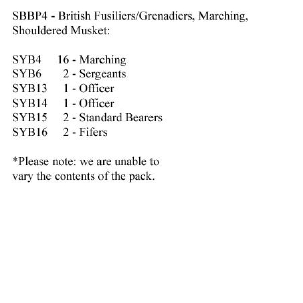 Front Rank Miniatures: SBBP4 British Fusiliers/Grenadiers, Shouldered Muskets (24 Figures)