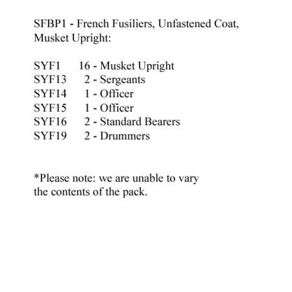Front Rank Miniatures: SFBP1 French (Unfastened Coats) Fusilers Musket Upright (24 Figures)