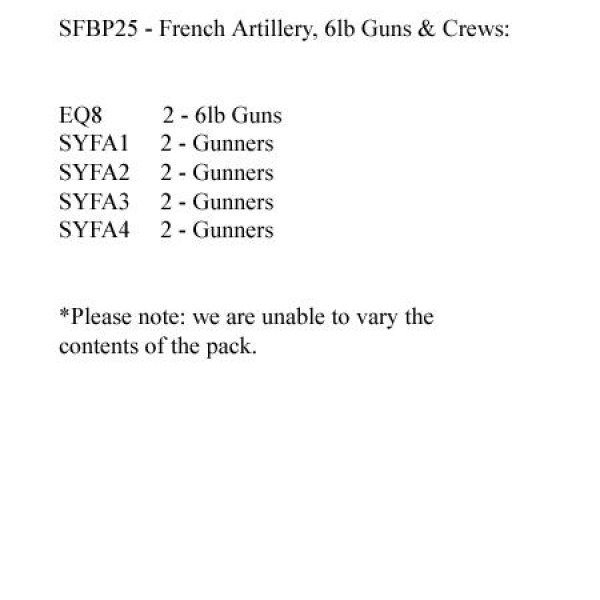 Front Rank Miniatures: SFBP25 Artillery - French (2 x 6lb Guns And 8 Crew)