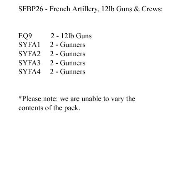 Front Rank Miniatures: SFBP26 Artillery - French (2 x 12lb Guns And 8 Crew)