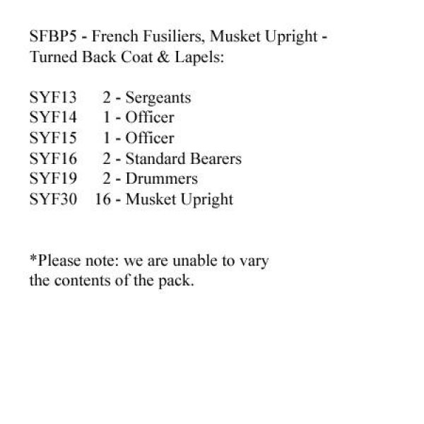 Front Rank Miniatures: SFBP5 French (Turned Back Coat & Lapels) Fusilers Musket Upright (24 Figures)