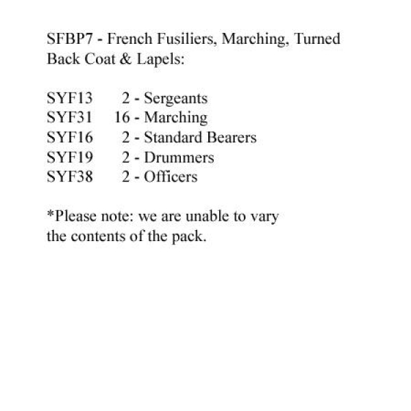 Front Rank Miniatures: SFBP7 French (Turned Back Coat & Lapels) Fusilers Marching (24 Figures)