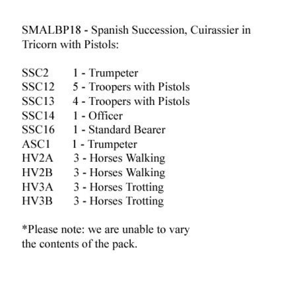 Front Rank Miniatures: SMALBP18 Spanish Succession Cuirassiers In Tricorns, With Pistols (12 Mounted