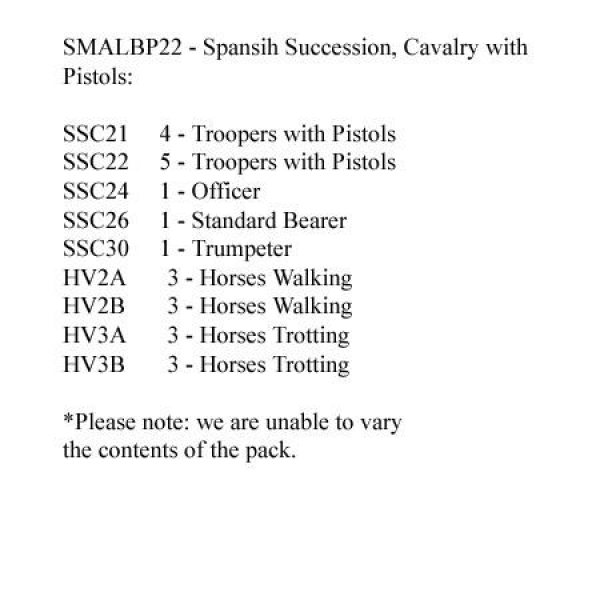 Front Rank Miniatures: SMALBP22 Spanish Succession Cavalry With Pistols (12 Mounted Figures)