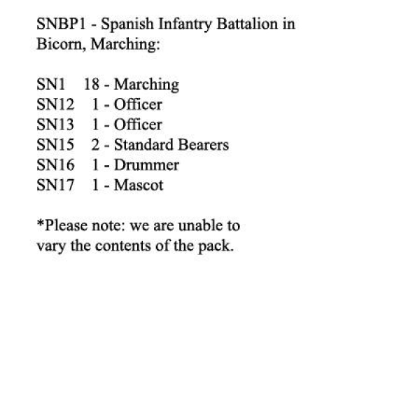 Front Rank Miniatures: SNBP1 Spanish Infantry Battalion, In Bicorn, Marching (24 Figures)