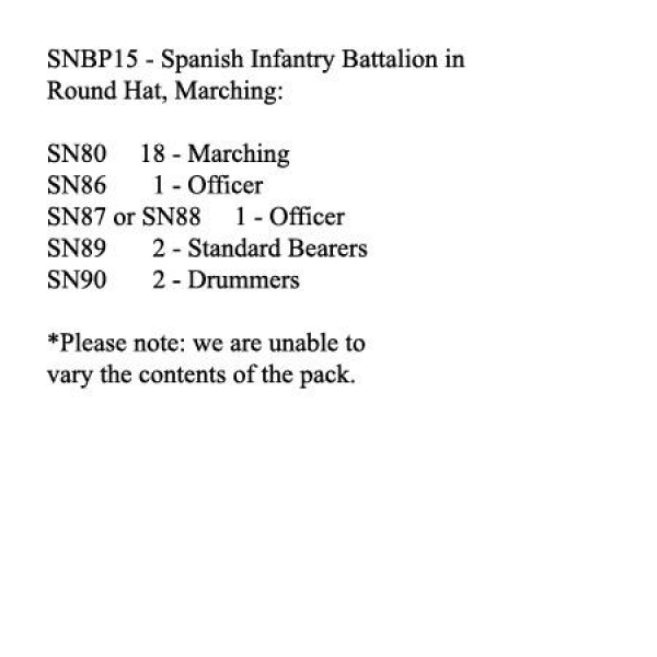 Front Rank Miniatures: SNBP15 Spanish Infantry, Round Hat, 24 Figures Marching (24 Figures)