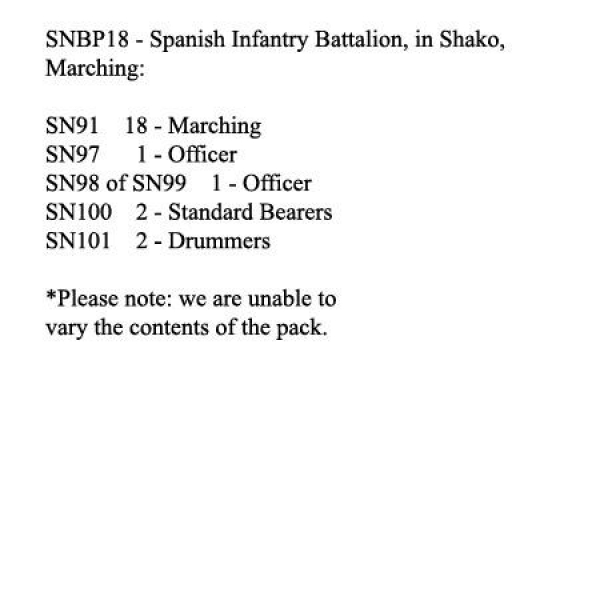 Front Rank Miniatures: SNBP18 Spanish Infantry, Shako, 24 Figures Marching (24 Figures)