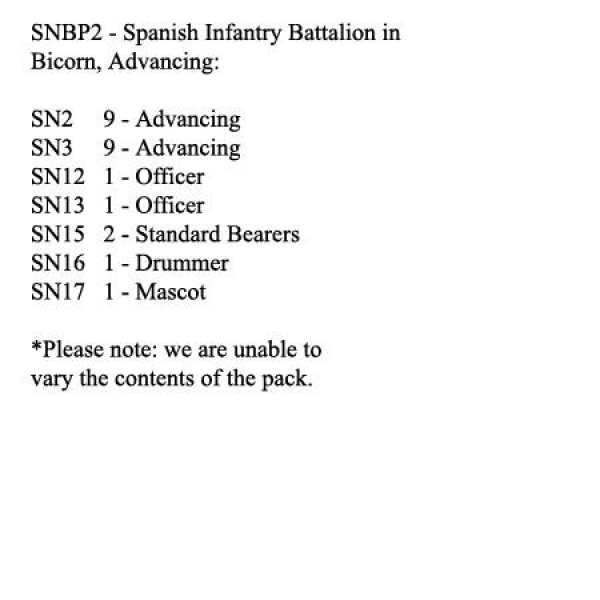 Front Rank Miniatures: SNBP2 Spanish Infantry Battalion, In Bicorn, Advancing (24 Figures)