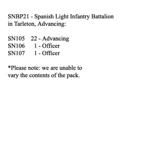Front Rank Miniatures: SNBP21 Spanish Light Infantry, Tarleton, 24 Figures Advancing (24 Figures)