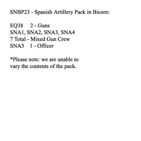 Front Rank Miniatures: SNBP23 Spanish Foot Artillery In Bicorn 2 x 8lb Guns, 8 Crew