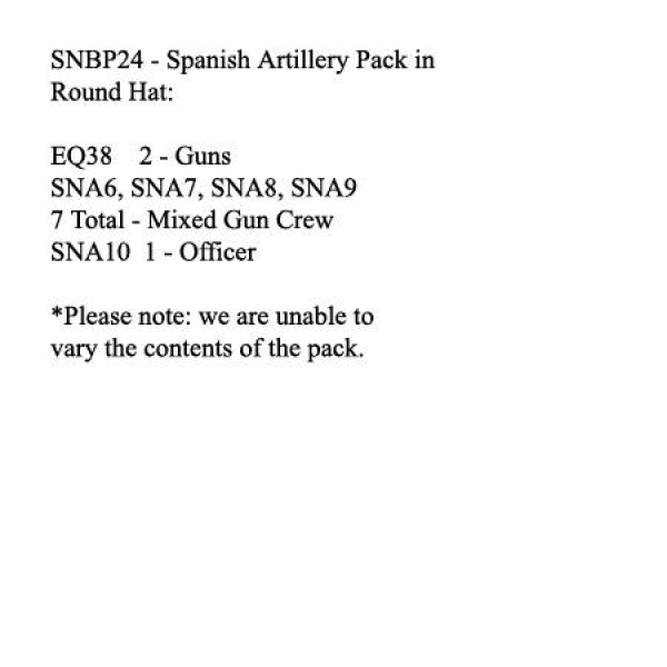 Front Rank Miniatures: SNBP24 Spanish Foot Artillery In Round Hat 2 x 8lb Guns, 8 Crew