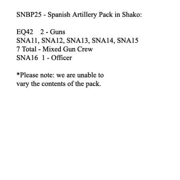 Front Rank Miniatures: SNBP25 Spanish Foot Artillery In Shako 2 x 9lb Guns, 8 Crew