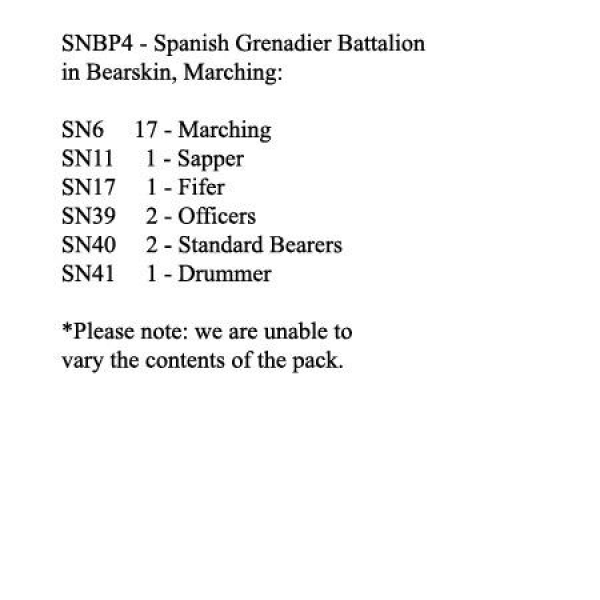 Front Rank Miniatures: SNBP4 Spanish Grenadier Battalion, In Bearskin, Marching (24 Figures)