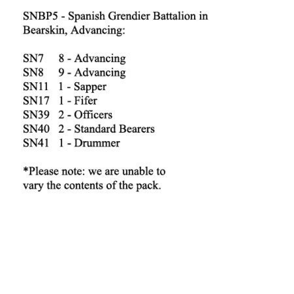 Front Rank Miniatures: SNBP5 Spanish Grenadier Battalion, In Bearskin, Advancing (24 Figures)