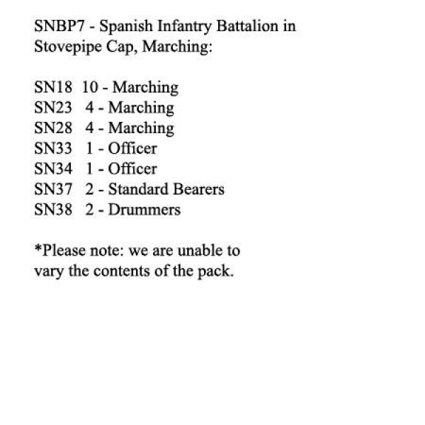Front Rank Miniatures: SNBP7 Spanish Infantry Battalion, In Stovepipe Cap, Marching (24 Figures)