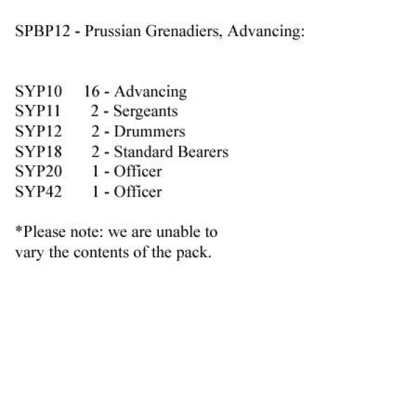 Front Rank Miniatures: SPBP12 Prussian Grenadiers, Advancing (24 Figures)
