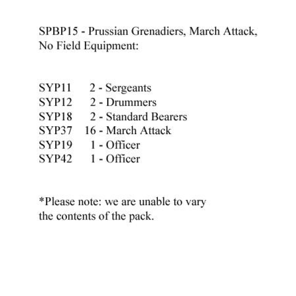 Front Rank Miniatures: SPBP15 Prussian Grenadiers, March Attack, No Field Equipment (24 Figures)