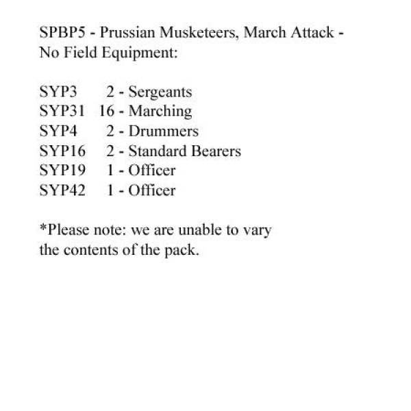 Front Rank Miniatures: SPBP5 Prussian Musketeers, March Attack, No Field Equipment (24 Figures)