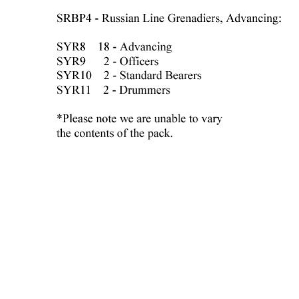 Front Rank Miniatures: SRBP4 Russian Line Grenadiers Advancing (24 Figures)