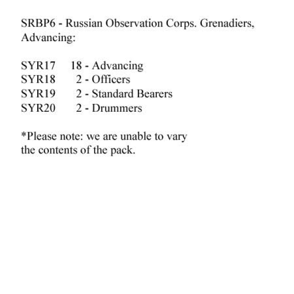 Front Rank Miniatures: SRBP6 Russian Observation Corp's Grenadiers Advancing (24 Figures)