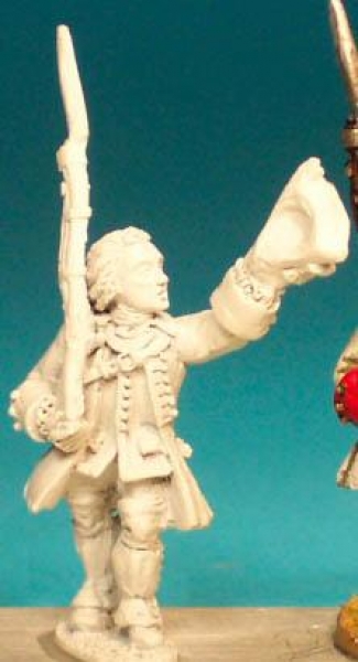 Front Rank Miniatures: SYF38 Command - Officer Holding Tricorn, Marching With Fusil (Lapelled Coat) 