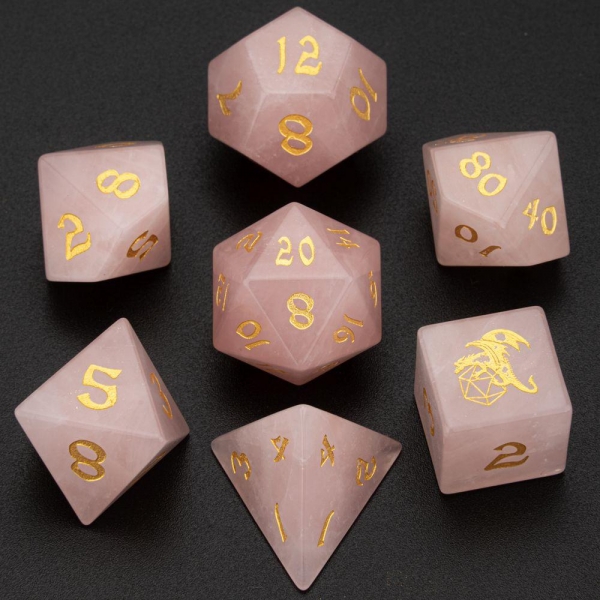 Dragon's Hoard Gem Stone Polyhedral Dice Set - Rose Quartz