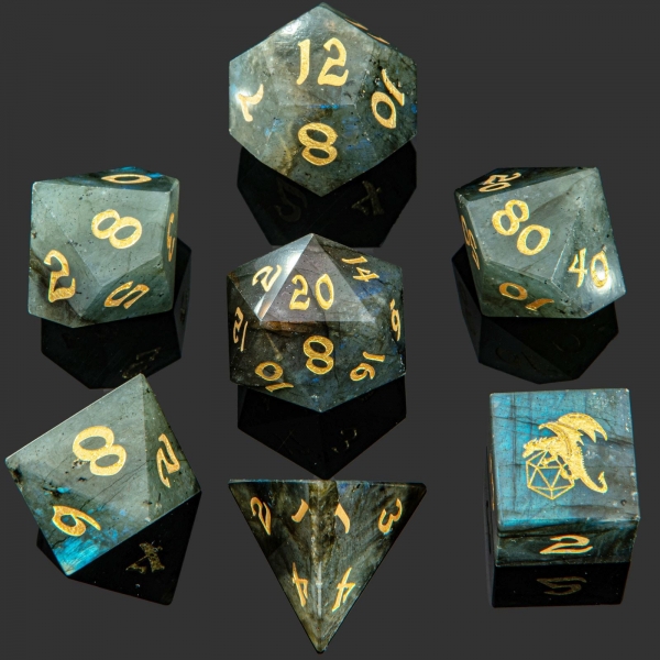 Dragon's Hoard Gem Stone Polyhedral Dice Set - Sharp Edge Labradorite