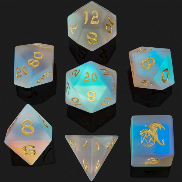Dragon's Hoard Gem Stone Polyhedral Dice Set - Frosted Prismatic Crystal