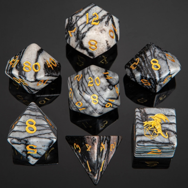 Dragon's Hoard Gem Stone Polyhedral Dice Set - Black Network Agate