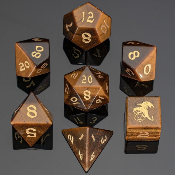 Dragon's Hoard Gemstone Dice - Yellow Tiger Eye