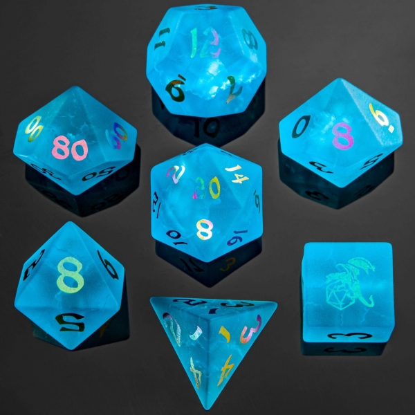 Dragon's Hoard Gem Stone Polyhedral Dice Set - Sea Blue