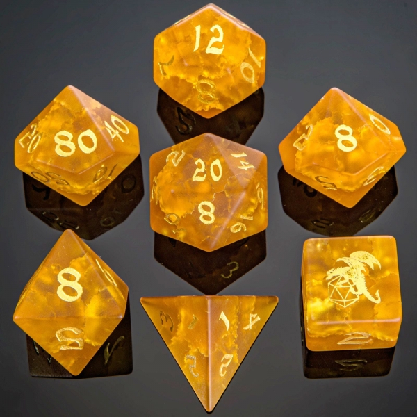 Dragon's Hoard Gem Stone Polyhedral Dice Set - Frosted Amber