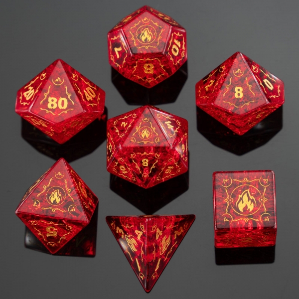 Dragon's Hoard Gem Stone Polyhedral Dice Set - Blast Ruby Glass