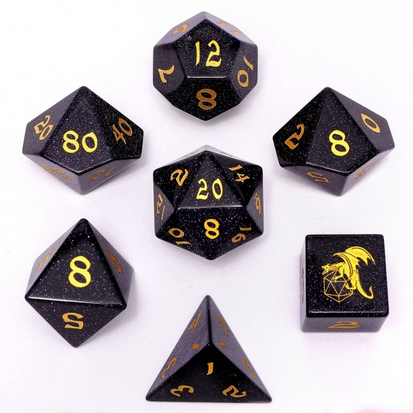 Dragon's Hoard Gemstone Dice - Blue Goldstone