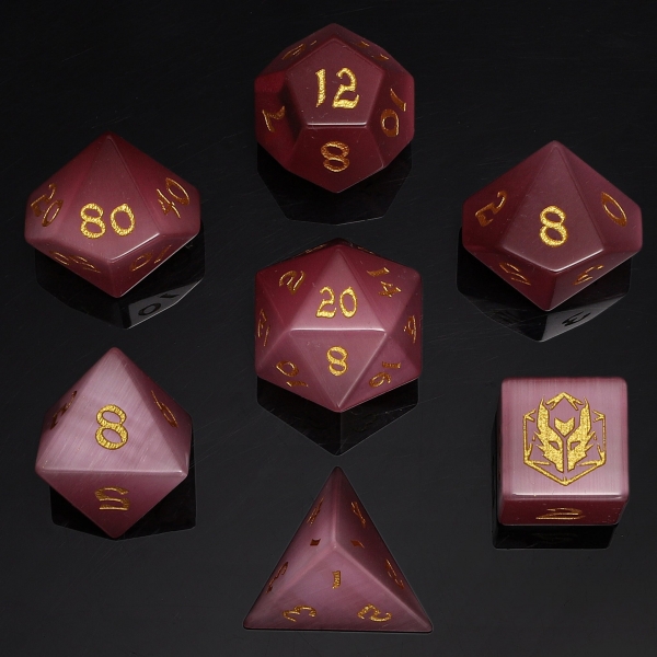 Dragon's Hoard Gemstone Dice - Pink Cat Eye