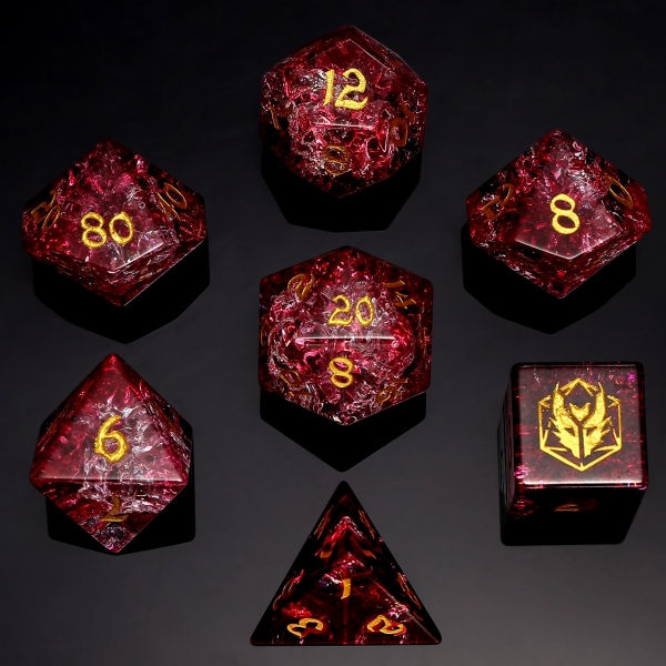 Dragon's Hoard Polyhedral Dice Set - Blasted Glass - Red & White