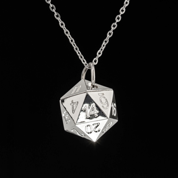 Metal D20 Necklace - Silver