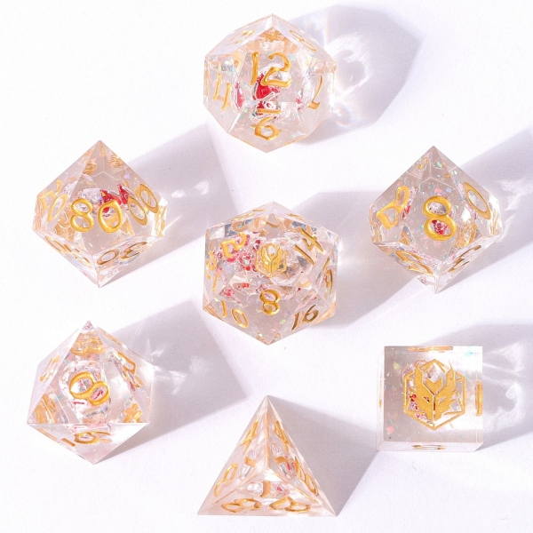 Captured Magic Hand Sanded Sharp Edge Resin Dice Set - Metal Ghost Skulls - Red