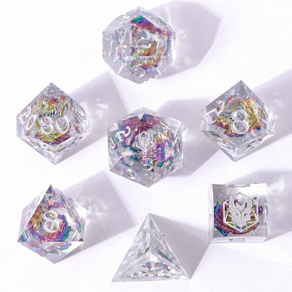 Captured Magic Hand Sanded Sharp Edge Resin - Rainbow Prism Dragons