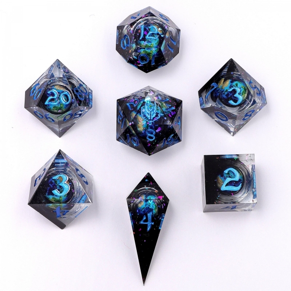 Captured Magic Hand Sanded Sharp Edge Resin Liquid Core Dice - Alt Earth