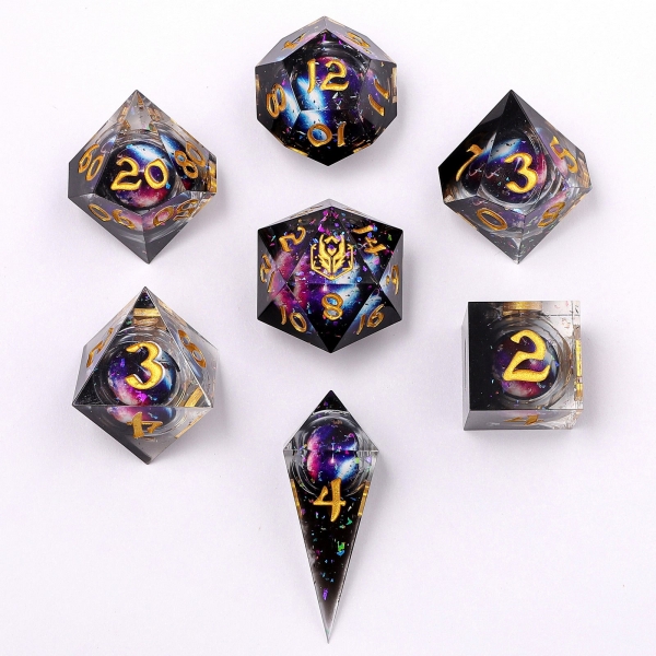 Captured Magic Hand Sanded Sharp Edge Resin Liquid Core Dice - Mystic Orb