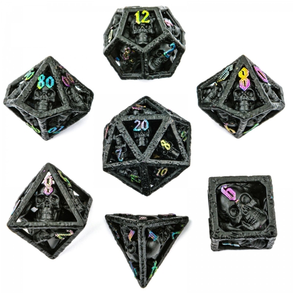 Skull's Grin Hollow Metal Dice Set - Black with Chromatic