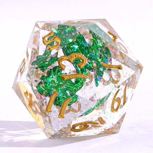 Captured Magic Hand Sanded Sharp Edge Resin Dice Set - Metal Green Dragons