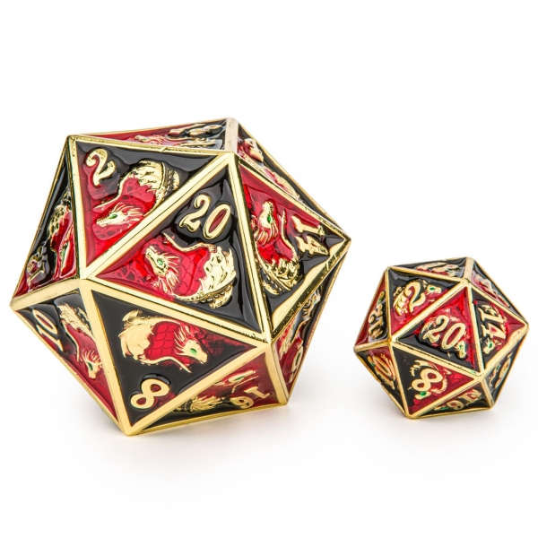 45mm Dragon D20 -Gold with Red & Black