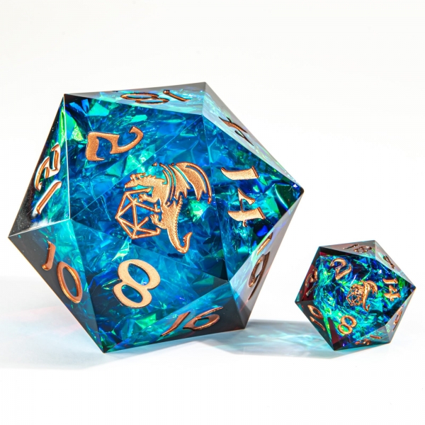 Sharp Edged Resin 55mm D20 - Blue and Red /w copper Ink