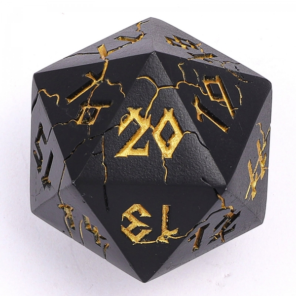 Barbarian 35mm  Solid Metal Single D20 Spin Down - Matt Black with Gold