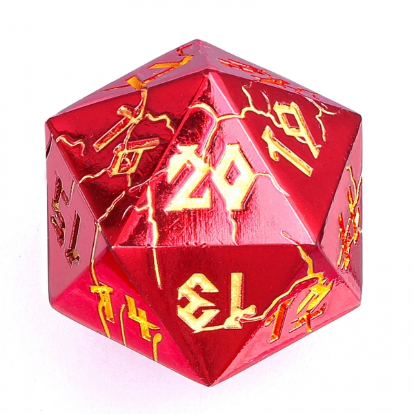 Barbarian 35mm  Solid Metal Single D20 Spin Down - Red with Gold