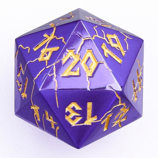 Barbarian 35mm  Solid Metal Single D20 Spin Down - Purple and gold