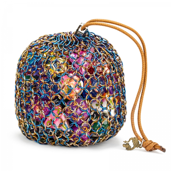 Hero's Chainmail Dice Bag - Blue & Gold