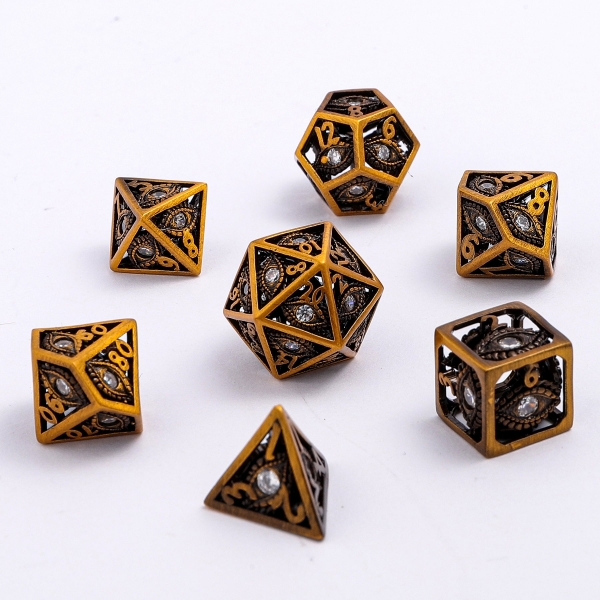 MINI Dragon's Eye Hollow Metal Dice Set - White Gems